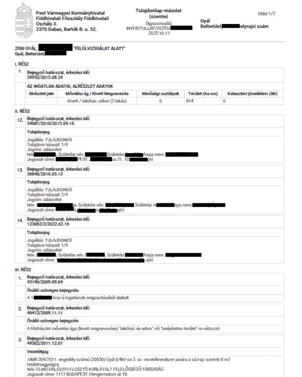 ikerház tulajdoni lapja