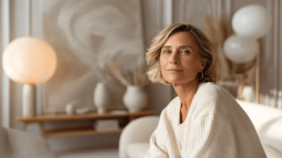 50es magyar hölgy ingatlan ajándékozáson gondolkozik a nappaliban