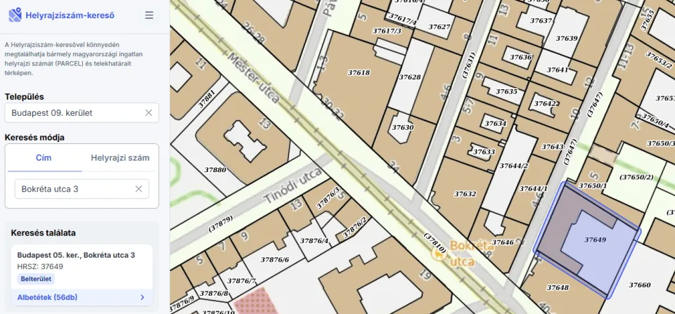 Helyrajziszám-keresővel könnyedén megtalálhatja bármely magyarországi ingatlan helyrajzi számát (PARCEL) és telekhatárait térképen.